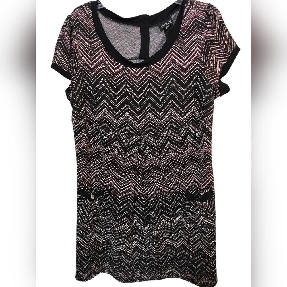 1837)Enfocus Women Zigzag  Cap Sleeve Crewneck Pullover Babydoll Dress Size 14W